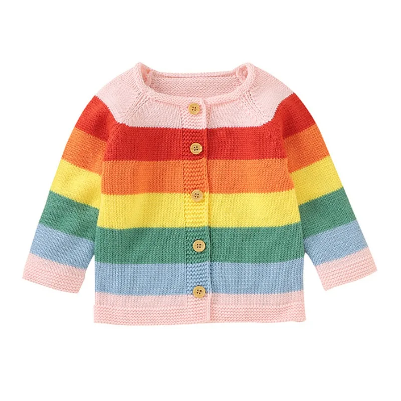 

Children Kids Sweater Autumn Baby Girl Cardigan Striped Print Knitted Casual Outerwear Clothes