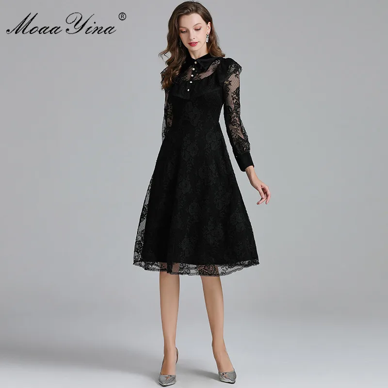 MoaaYina модное дизайнерское подиумное платье Весна Лето Женское с длинным рукавом