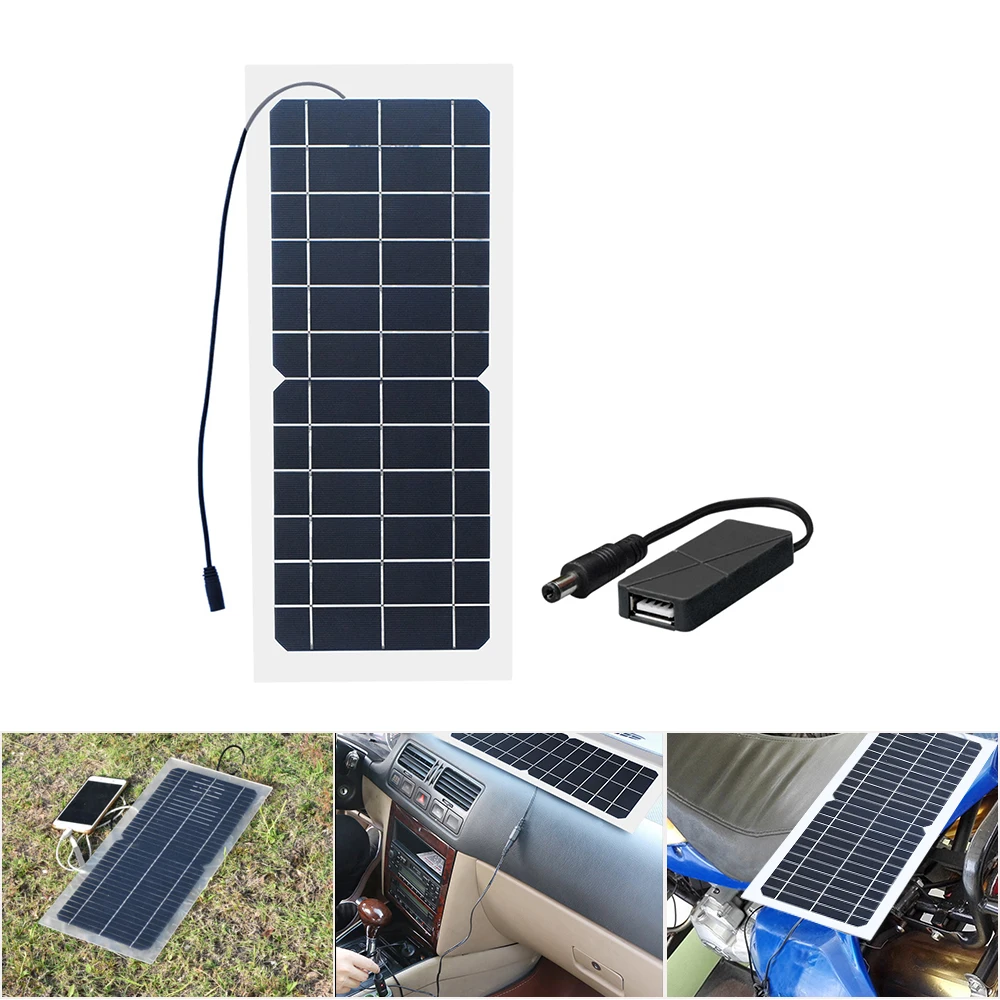 

10W Solar Panel 10 Watt 6 Volt Portable PV Solar Module Cell Battery Charger IP65 Waterproof 5.5*2.1mm DC Adapter USB ports