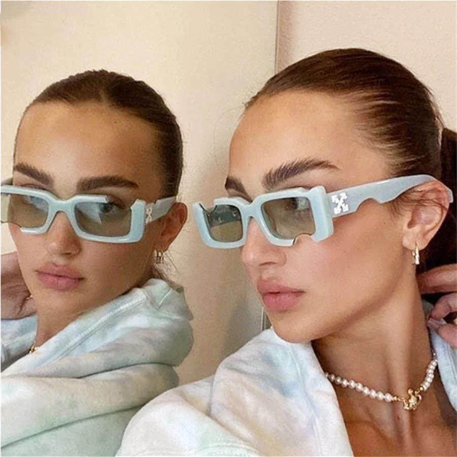 

2021 New Fashion Square OFF Fotch Hole Design Sunglasses Female Hip Hop Male Mint Mreen Gentle Glasses UV400