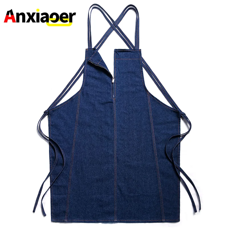 

Denim apron Korean hairdressing coffee milk tea shop waiter overalls men and women tooling custom printed logo embroidery
