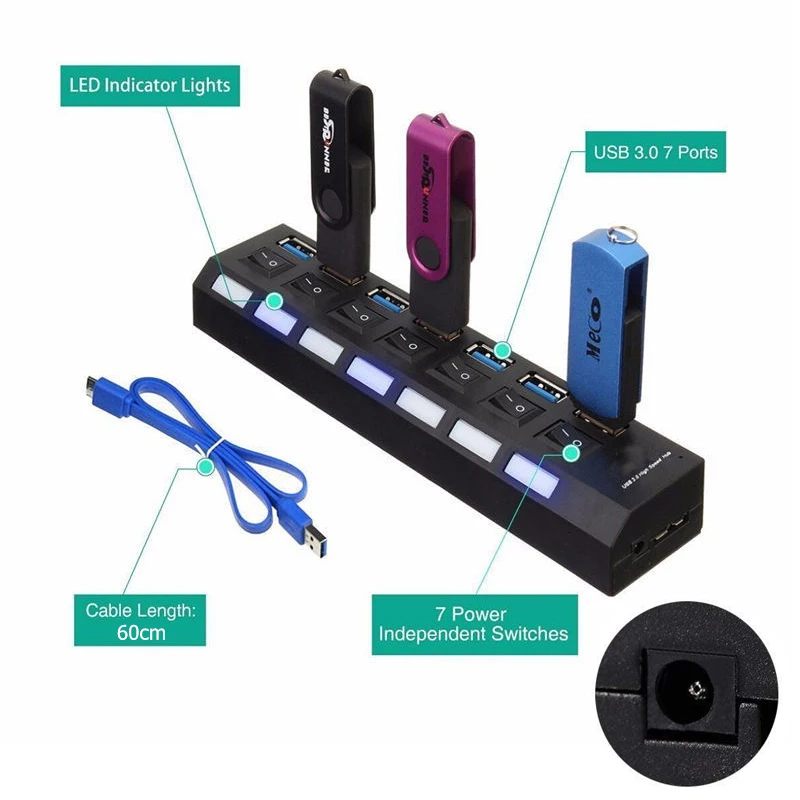 USB 3 0 концентратор мульти 4 7 Порты и разъёмы сплиттер с Мощность адаптер для Macbook Pro