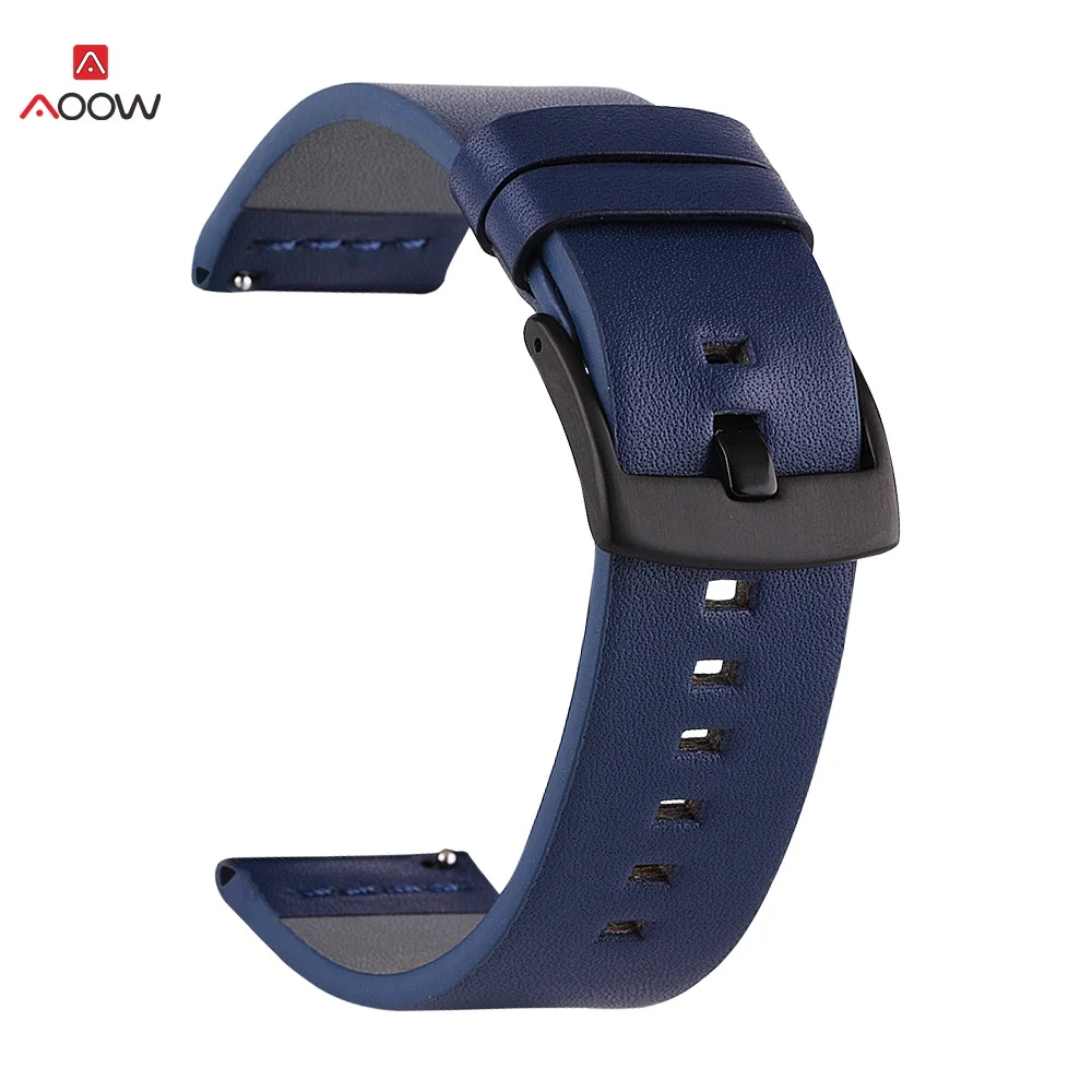 blue-B Кожаный ремешок для часов samsung Galaxy Watch Active2 S2 S3 Amazfit huawei GT 2 быстросъемный браслет ремешок 20 мм 22 мм 24 мм - Цвет ремешка: blue-B