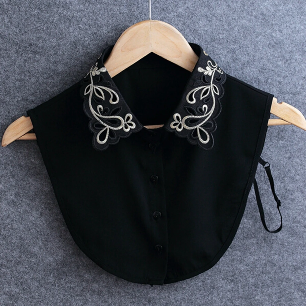 Elegant Women's Detachable Collar Tips Half Shirt Blouse Tops Embroidery Cotton False Accessories White Black Color |