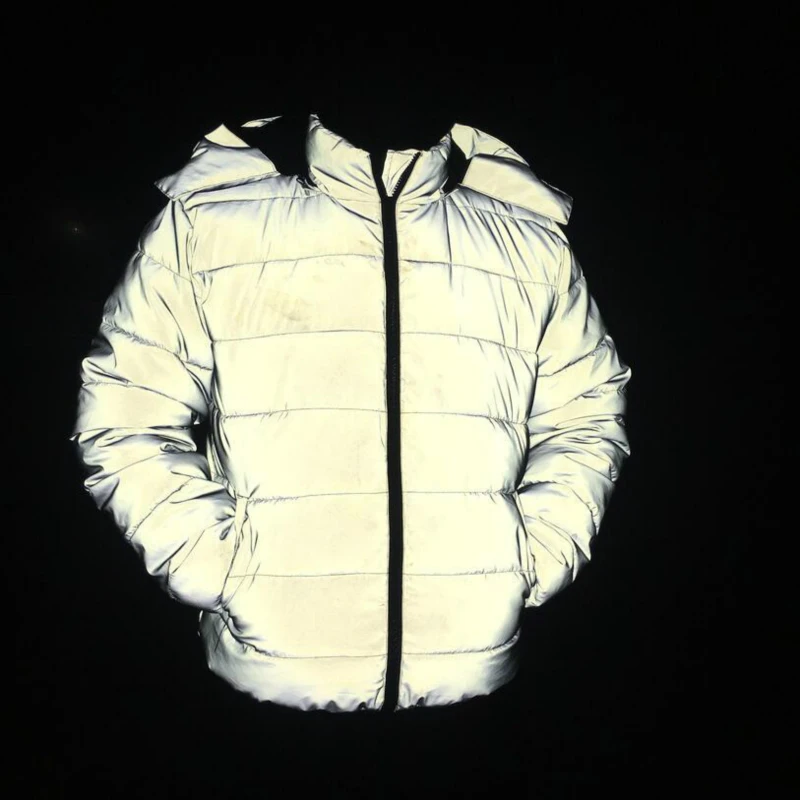 Winter Coat Men/Women Reflective Light Jacket Windproof Stand Cotton Padded Warm Thick Hooded Zipper Female Top Coats Hip Hop