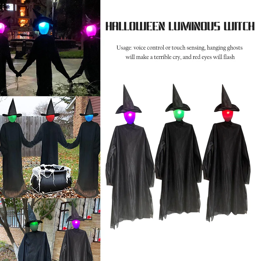 

Цветные светящиеся Хэллоуин ведьмы с голосовым управлением, 3 шт., индукционные, держащие руки, украшение, реквизит для вечерние ринки, украш...