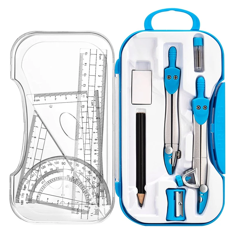 

Geometry Set 10 Pcs Math Supplies Kit,Including Compass,Protractor,Ruler,Eraser,Pencil Ect,for Drawing and Measurement