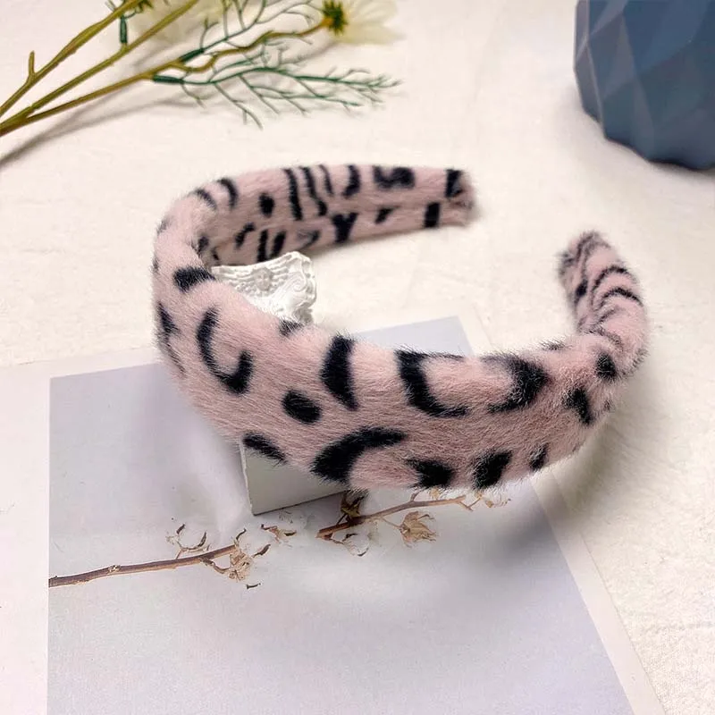 

Elegant Leopard Women Girl Fur Hair Hoop Winter Colorful Hair Band Masquerade Banquet Solid Color Hair Headband Accessories