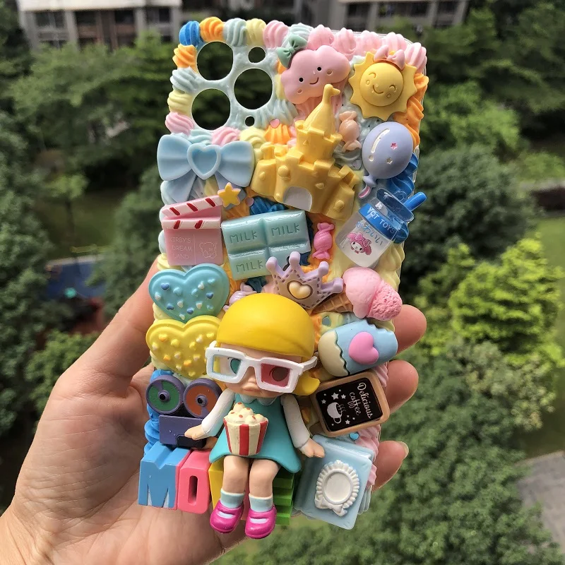 

Handmade Case For iPhone 13/12/11 pro max 3D Customized Castle Candy Phone Cover Xsmax/XR/8/7 plus Cream Shell Couple Movie Girl