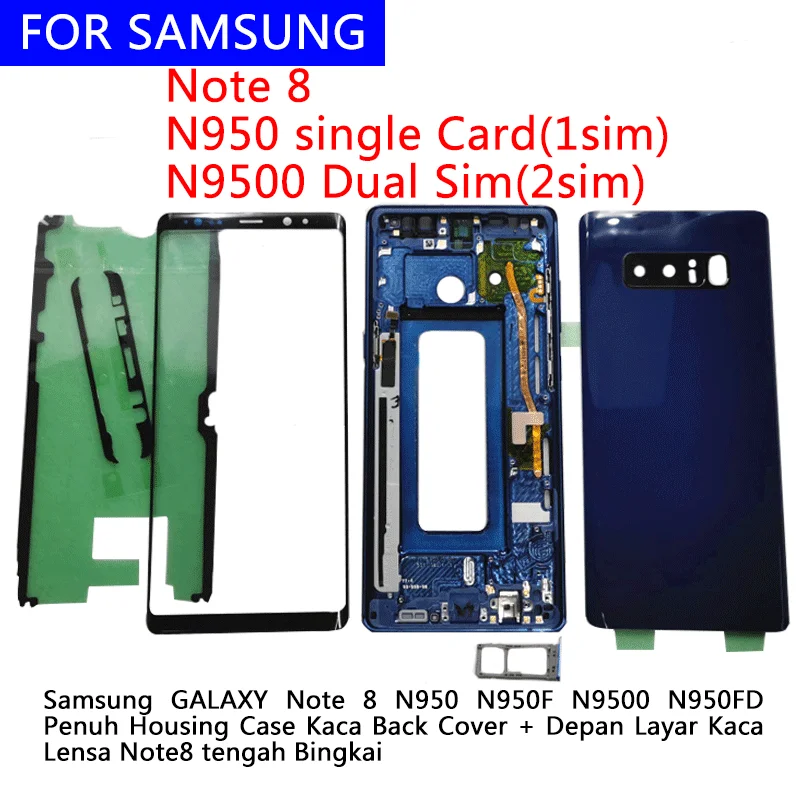 

Полноразмерный чехол для SAMSUNG Galaxy Note 8 N950 N950F N9500 N950FD, стеклянная задняя крышка + Переднее стекло, объектив для экрана note8, средняя рамка