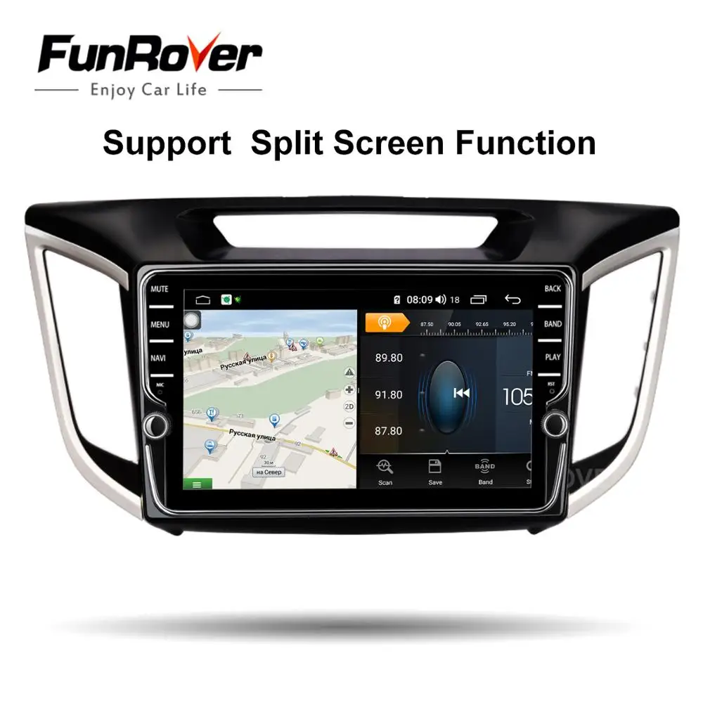 Funrover android9.0 2 din Автомобильный мультимедийный плеер dvd raido для Hyundai IX25 Creta gps