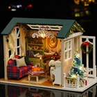 DIY Рождественский миниатюрный кукольный домик в комплекте, реалистичный мини 3D деревянный домик для комнаты, рукоделие с мебелью, светодиодные огни, Рождественское украшение