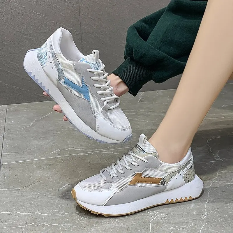 

Women Shoes Platform Sneakers Fashion Ladies Casual Footwear Breathable Splicing Leather Mesh White Women's Shoes Zapatos Mujer