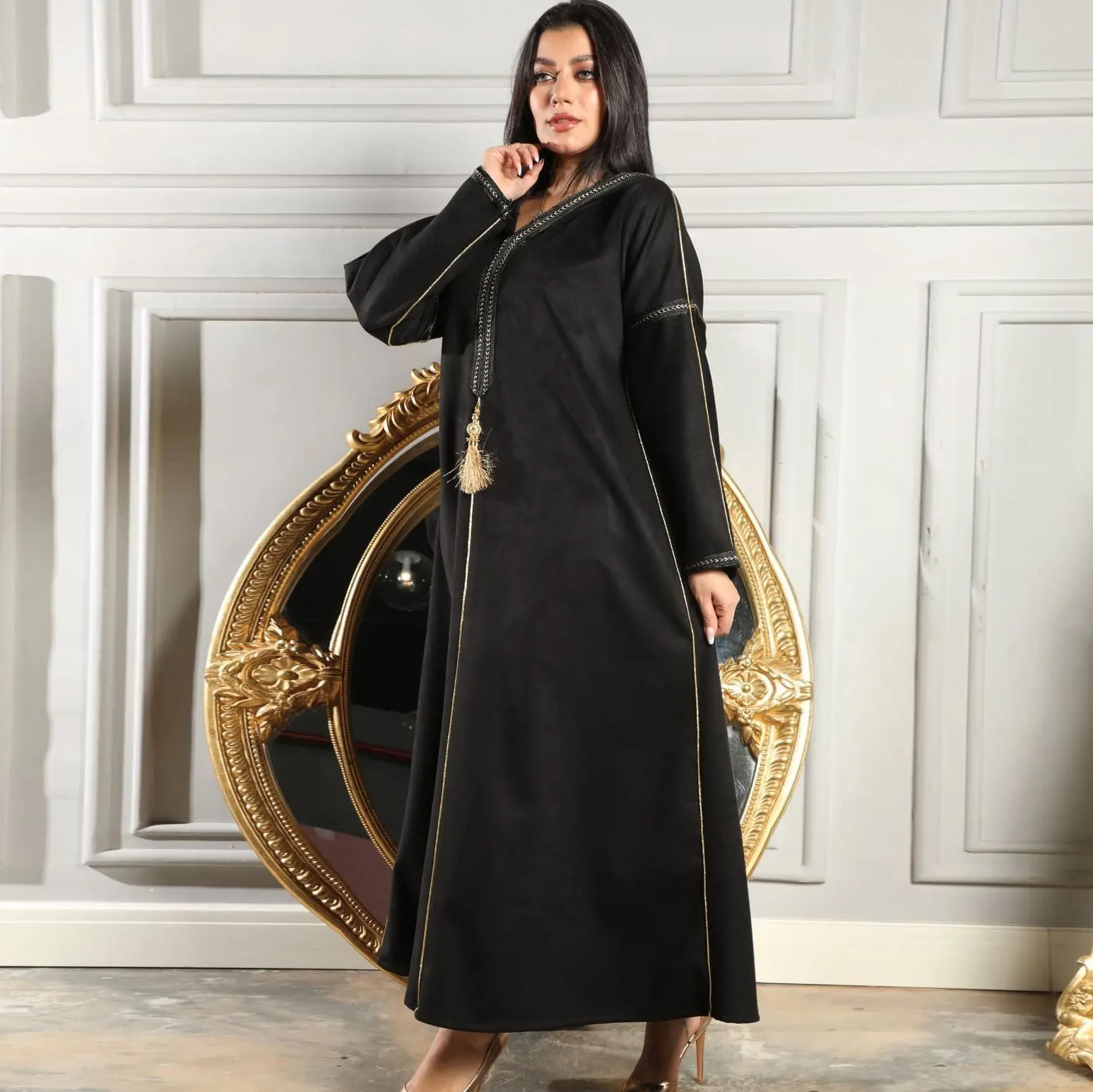 Зимнее черное замшевое искусственное платье Дубай Abaya Турция Jalabiya мусульманский