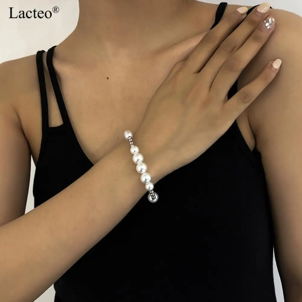 Женский браслет из нержавеющей стали с искусственным жемчугом|Цепочки и