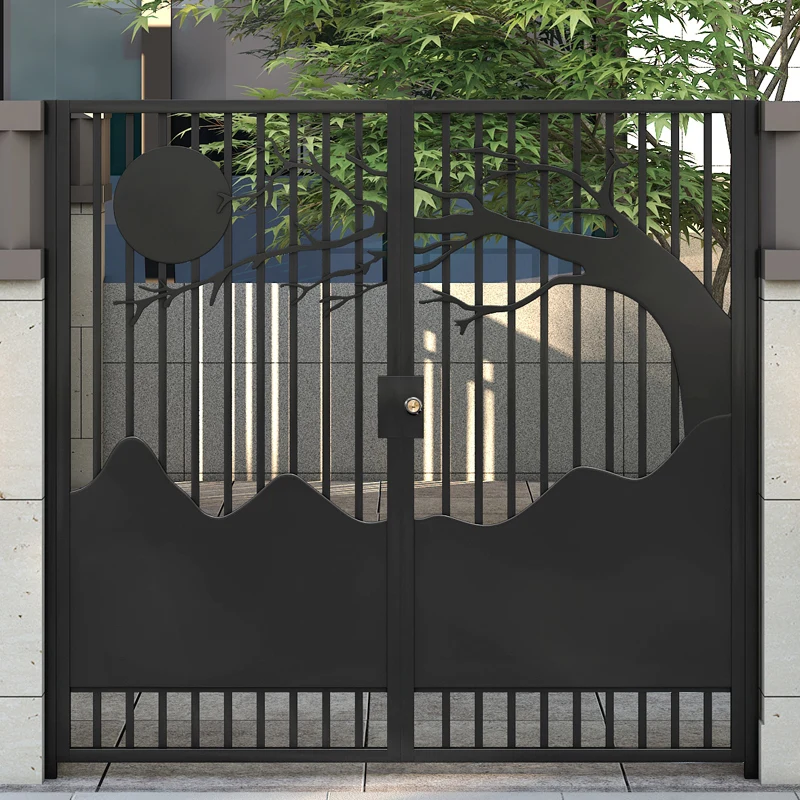 

New Chinese-style wrought iron villa courtyard gate double-open rural household garden yard door outdoor stainless steel anti-th