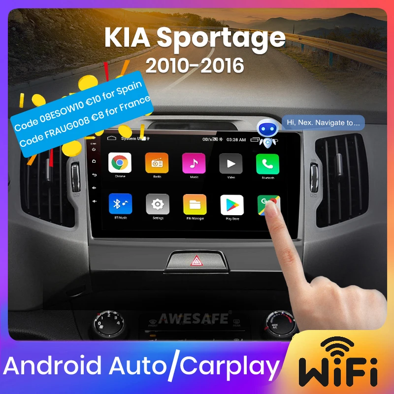 (код:PODARIM)AWESAFE PX9 Android Auto Carplay For KIA Sportage 3 2010 2011 2012 2013 2014 2015 2016 Car Radio Multimedia Player Navigation GPS No