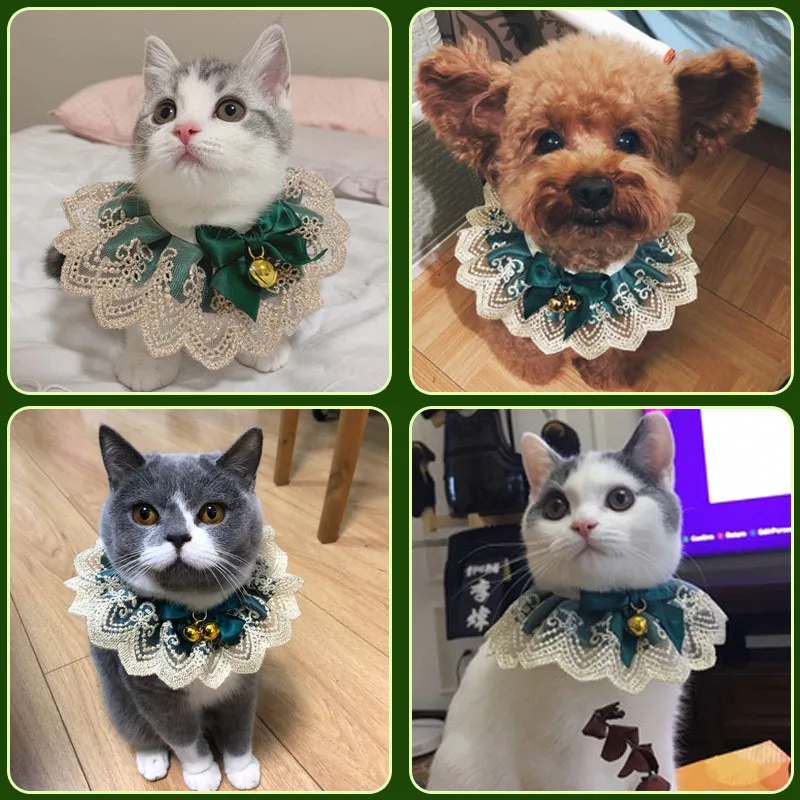 

Dog Collar Pet Charm Bowknot luxury Tie Bib Lace Bell Cat Grooming Decorative Personalise Collar