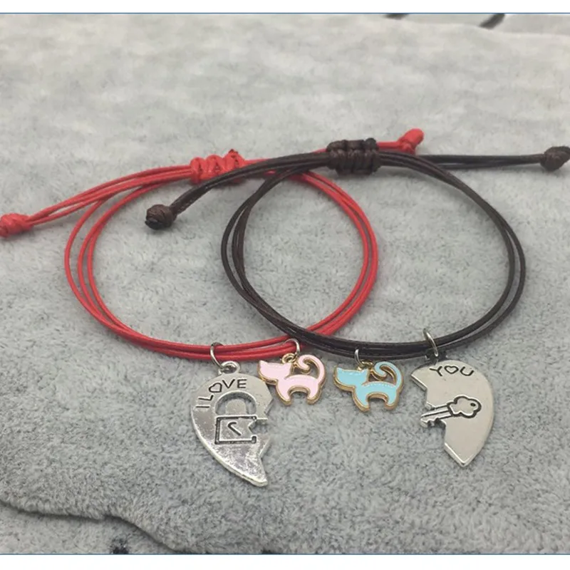 Новый простой парный браслет креативная кожаная веревка любовь кот Модная