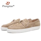 Кроссовки мужские Piergitar, из коровьей замши абрикосового цвета, с кисточками, повседневные, без шнуровки, с белой подошвой, 2020