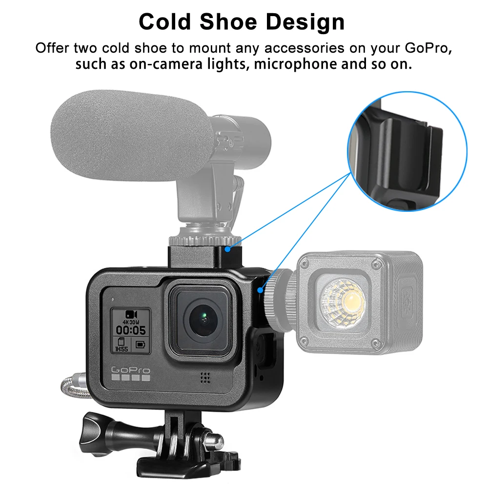 cnc aluminum case for gopro hero 8 black metal frame cage screen protector lens tempered glass for go pro 8 accessories free global shipping