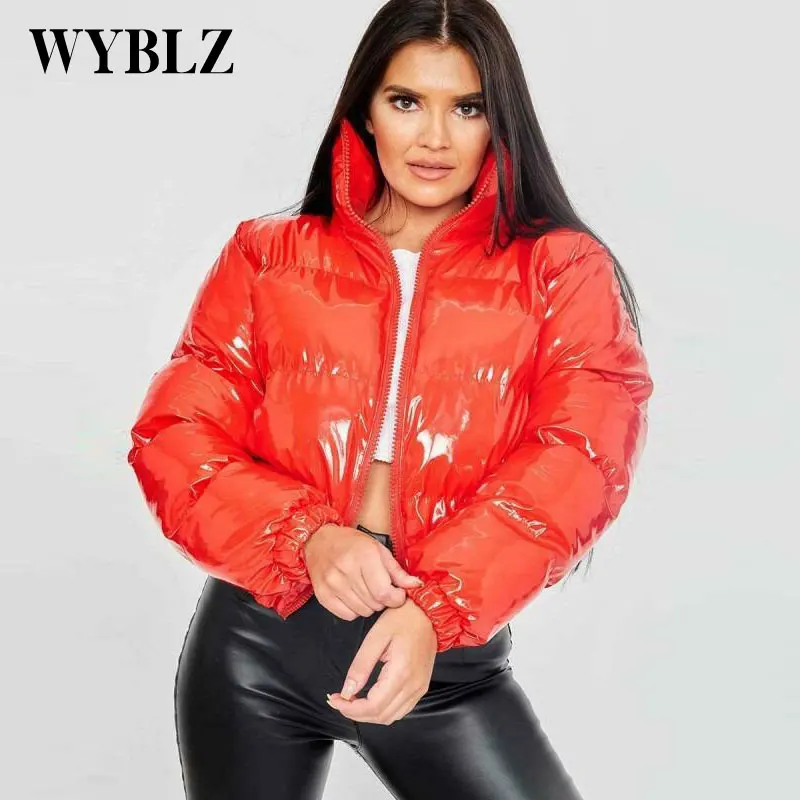 2021 Thick Warm Parkas Women Fashion Glossy Waterprooft Coat Elegant Zipper Stand Collar Cotton Jackets Winter Down Female New