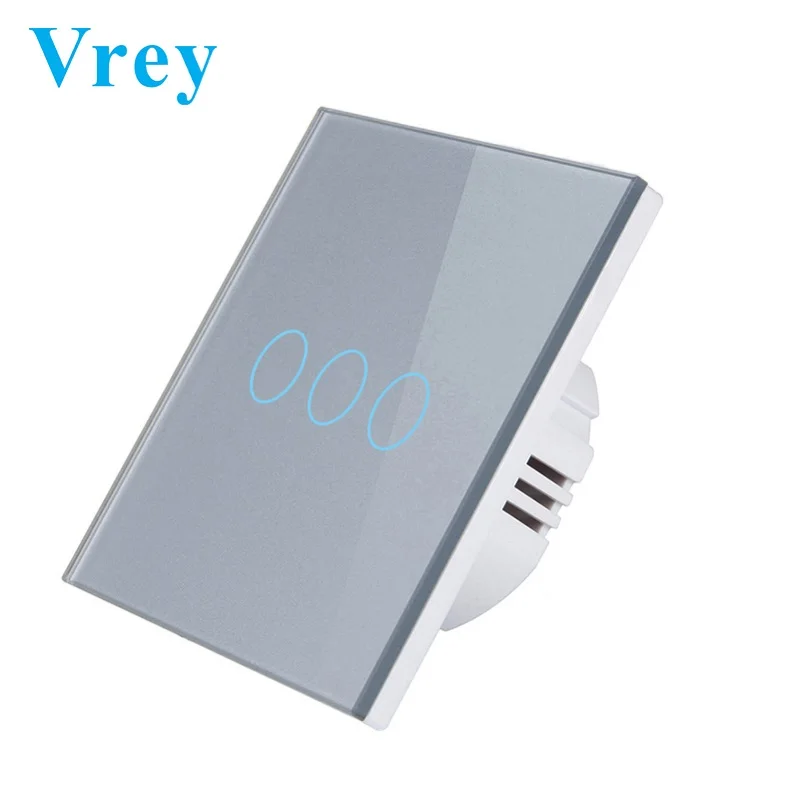 VR-TS-03 Gray Vrey ЕС стандартный сенсорный выключатель, прерыватель сенсорный выключатель, 1 банда 1 способ, AC110-220V выключатель света, настенный сенсорный выключатель - Цвет: VR-TS-03 Gray