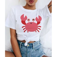 2021 summer women t shirt short sleeve cartoon crab print cute fashion tee shirt oversize ladies female clothing casual t shirt