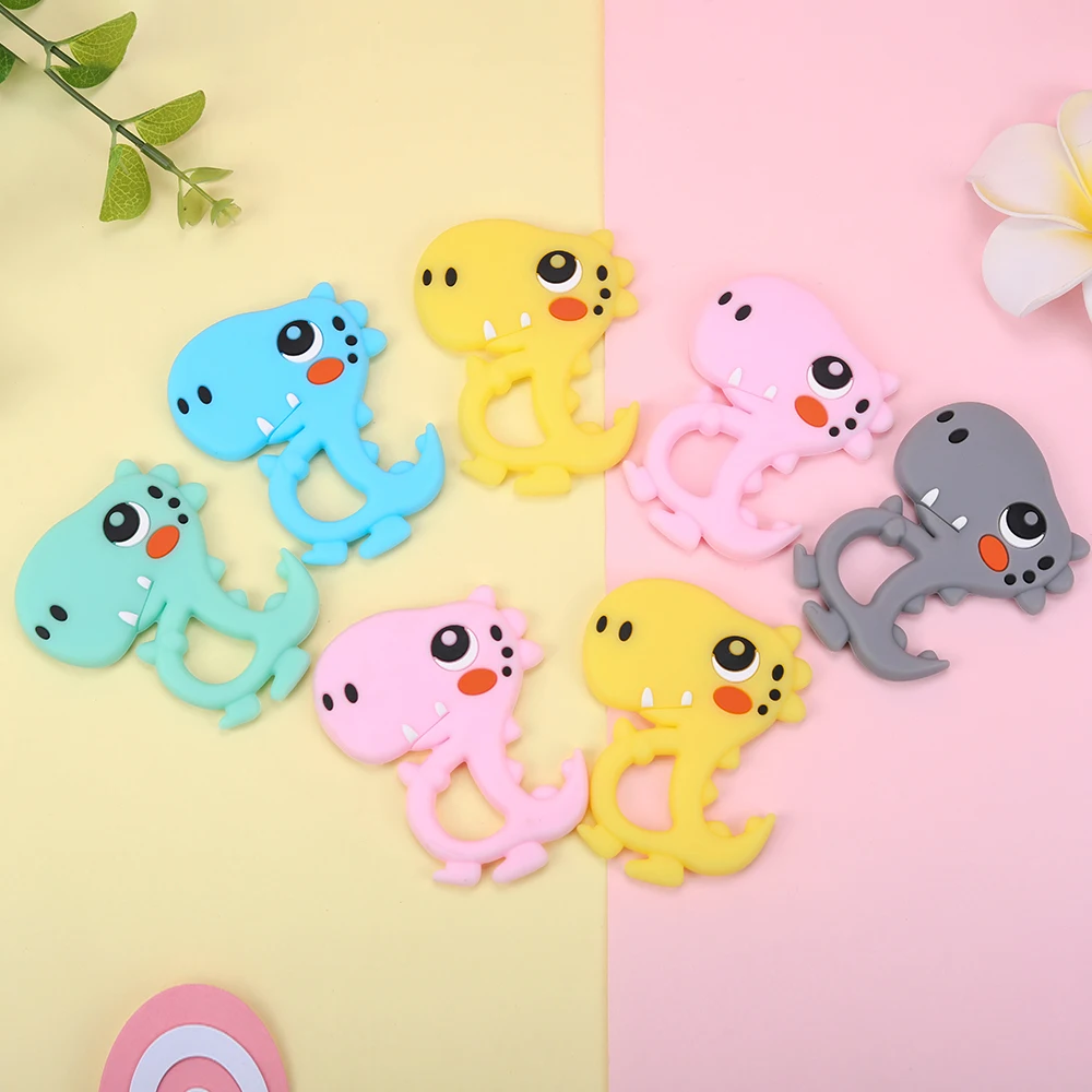 Sunrony-mordedor de silicona para beb&eacute;, dibujos animados de dinosaurio de juguete de dentici&oacute;n, roedores de silicona de grado alimenticio para dientes, varilla peque&ntilde;a, regalo para beb&eacute;, 5 uds.-1