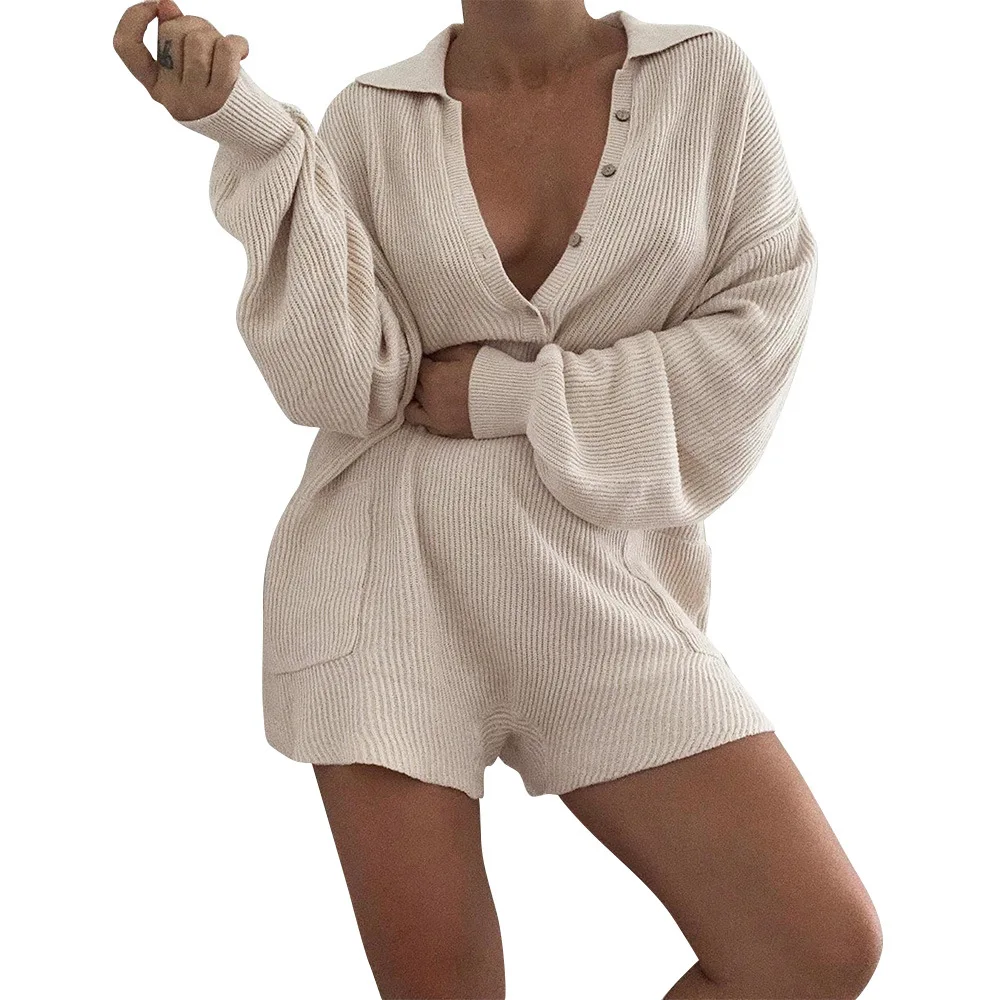

Women autumn Romper sexy Lapel solid color pocket Jumpsuit overalls for women rompers womens jumpsuit Button Casual clothes