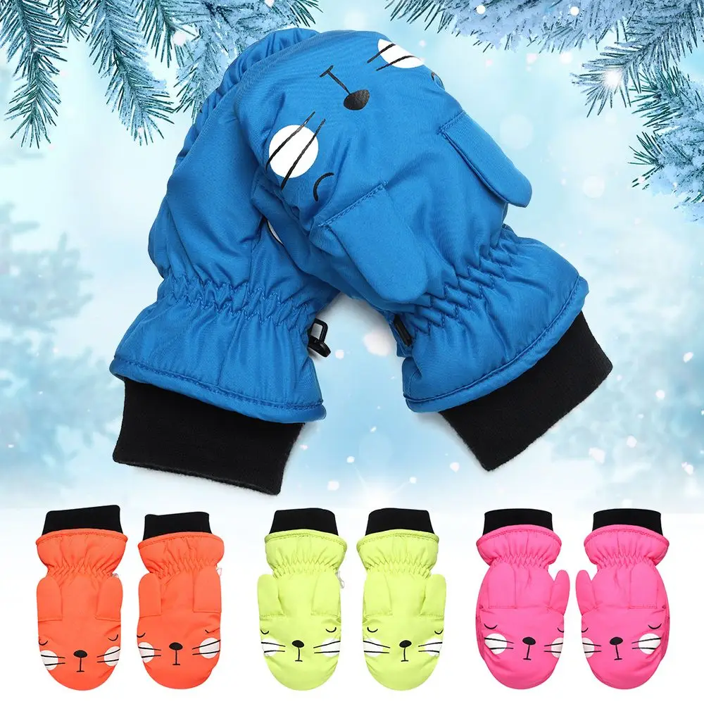 

Модные Нескользящие Детские спортивные варежки с мультяшным котом для мальчиков и девочек водонепроницаемые плотные теплые детские лыжны...