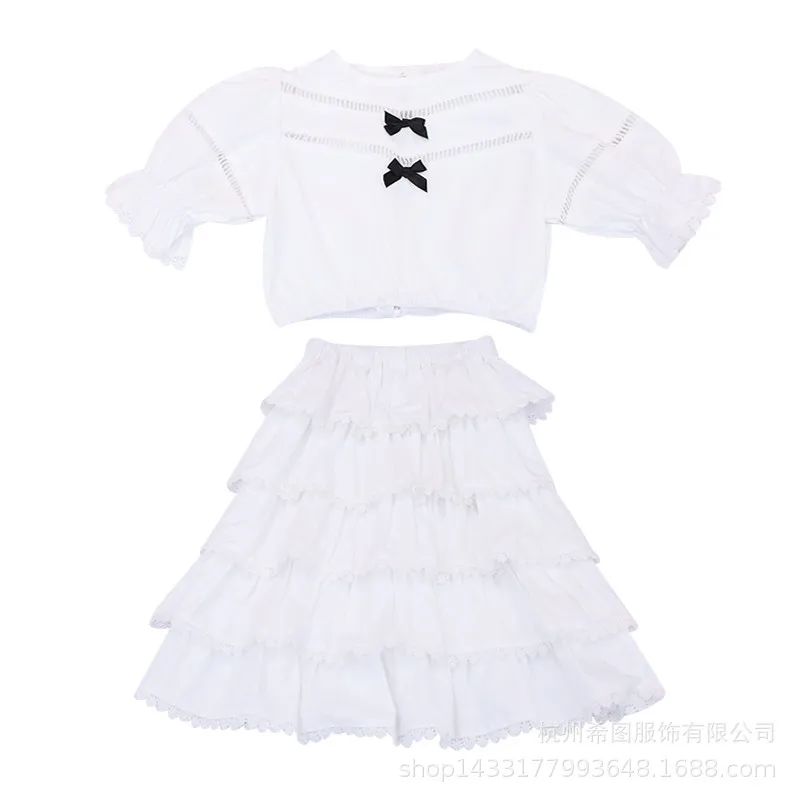 

2020 summer new girls' suit loose foam sleeve T-shirt cake skirt two piece suit