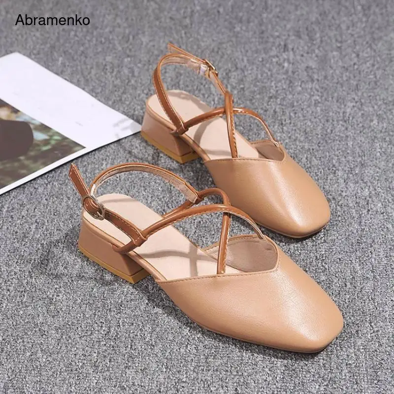 

Women Sandals Summer Round Toe Women's Sandals Low Block 3.5 cm Heel Women Shoes Gladiator Beige Shoes Ankle Strappy Size 35-39