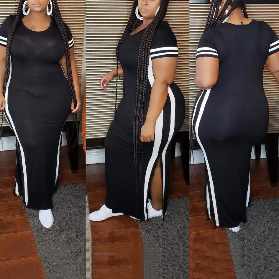 

4XL 5XL Plus Size Long Dress African Ladies 2020 Summer New Causal Side Slit Plain For Night Club Wear Causal Vestidos Dress Hot