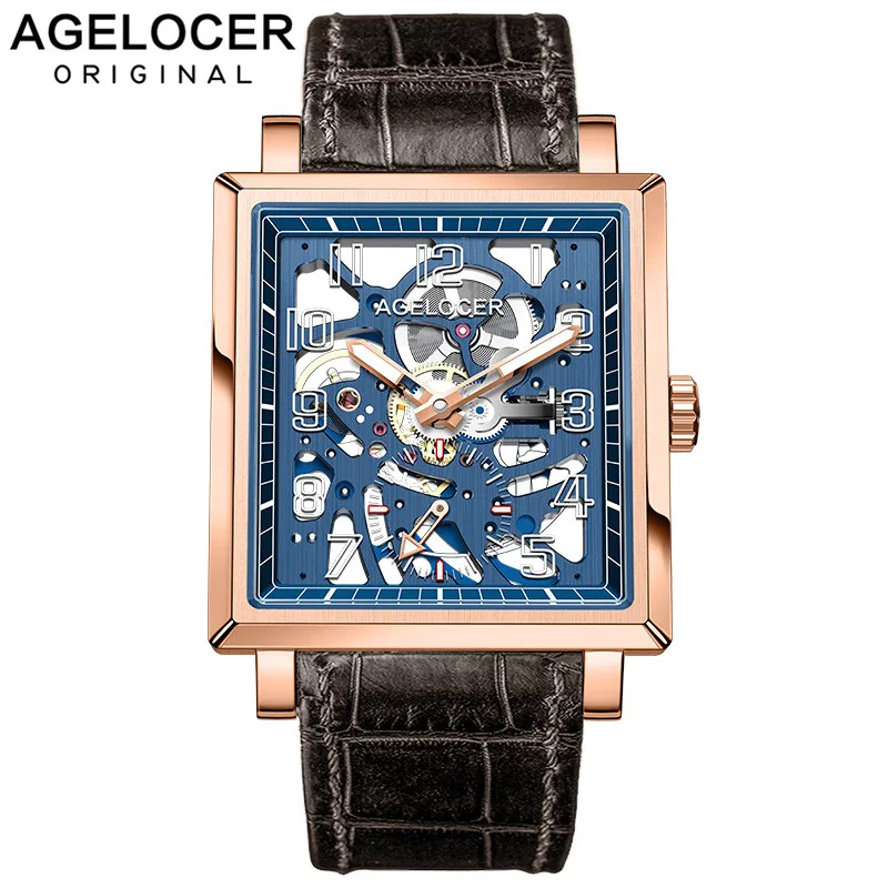 AGELOCER Sapphire Blue Skeleton Mens Mechanical Watch Top Brand Luxury Waterproof 50m Fashion Mechanical Watch Clock t winner geometry design transparent skeleton fashion mens watch top brand luxury automatic fashion mechanical watch clock