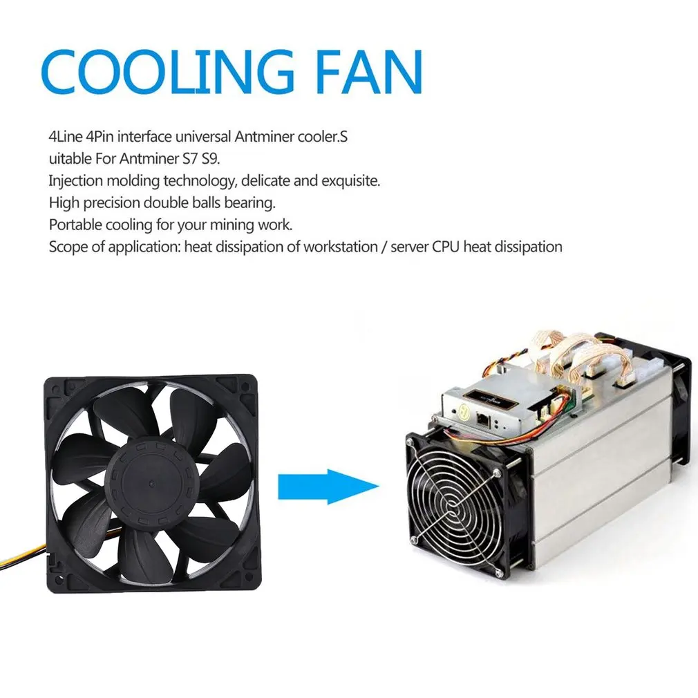 Вентилятор охлаждения для майнинга 7500 об/мин 12 В а Antminer Bitmain S7 S9 4-контактный