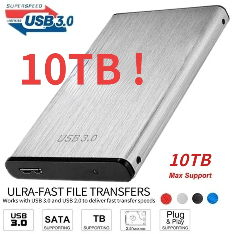 

Новый портативный внешний жесткий диск 10 ТБ, 8 ТБ, 4 ТБ, USB 2,5 HDD, дюйма, 1 ТБ, жесткий диск, устройства для хранения для настольного ноутбука, чехо...
