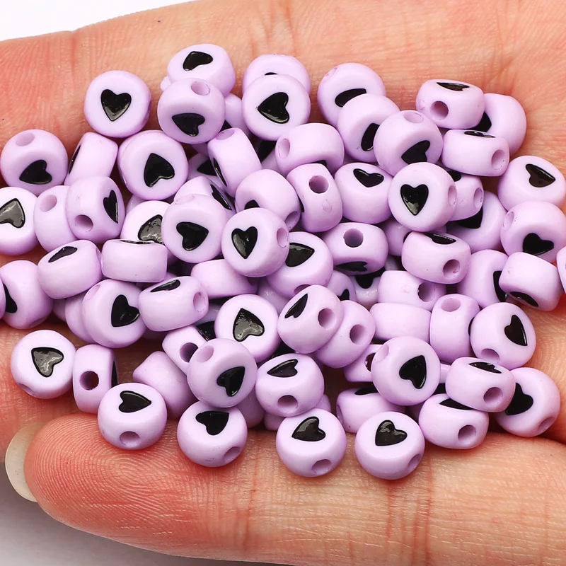 

Purple Round 4x7mm Heart-Shaped Acrylic Spacer Beads 100-500pcs Loose Beads For Jewelry Making DIY Necklace Bracelet Accessories