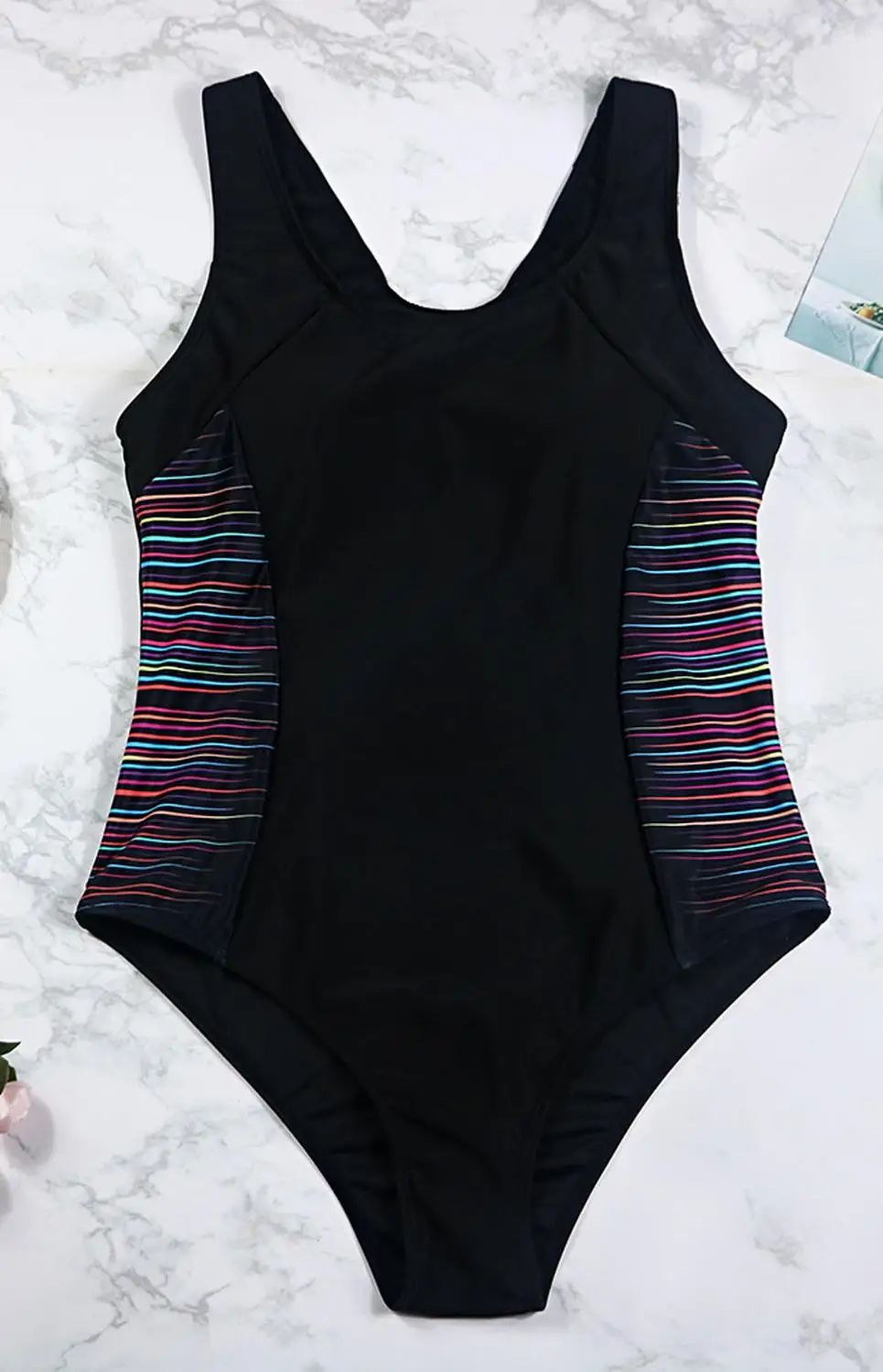 Черный желтый лоскутный цельный женский спортивный купальные Костюм купальник