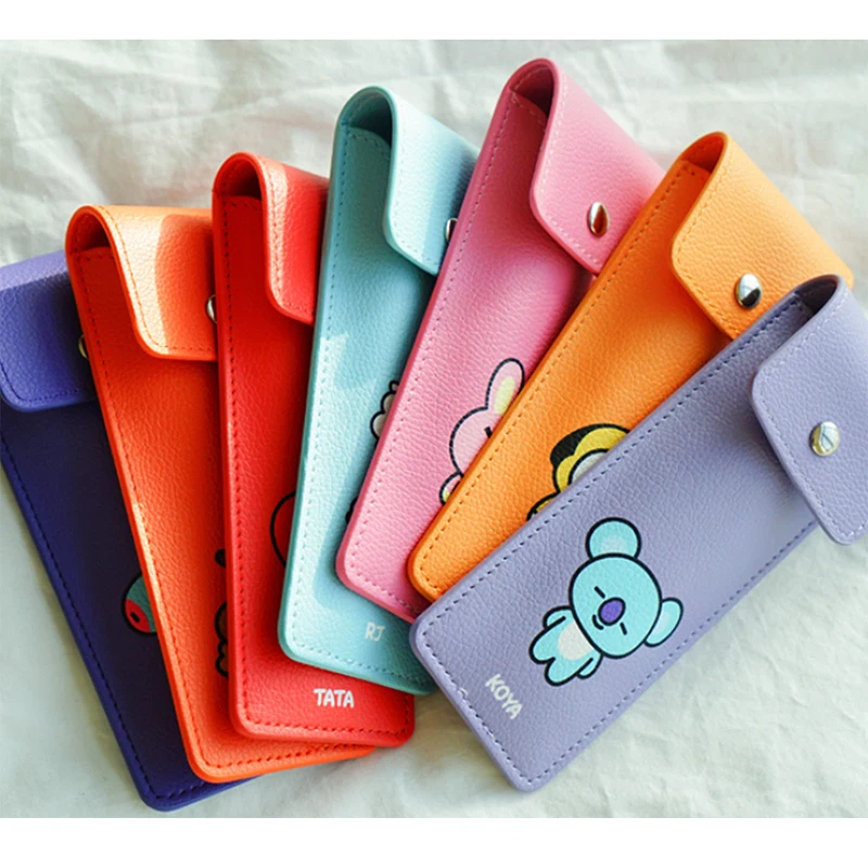 

3kQBTS Bangtan Boys Groups PU pencil case wallet cartoon cute stationery bag Creative student multifunctional pencil case