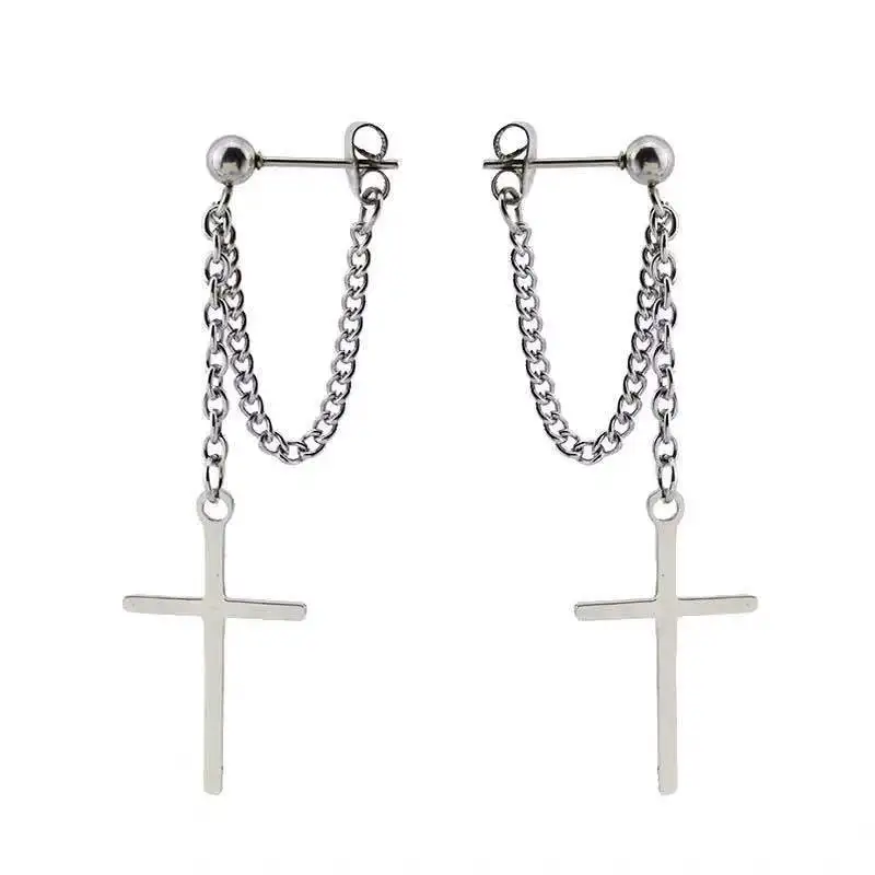 

Japan and South Korea Harajuku Punk Cool Egirl Girl Cross Chain Pendant Earrings For Women Men Bff Street Hip Hop Jewelry Gift