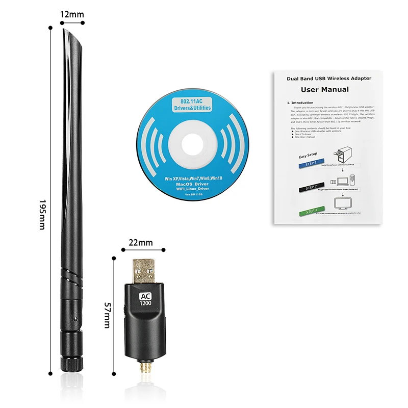USB 3 0 1200M 2 4/5 GHz WiFi адаптер сетевой LAN Карта 802.11a/b/g/n/x/e/i|Компьютерные кабели и