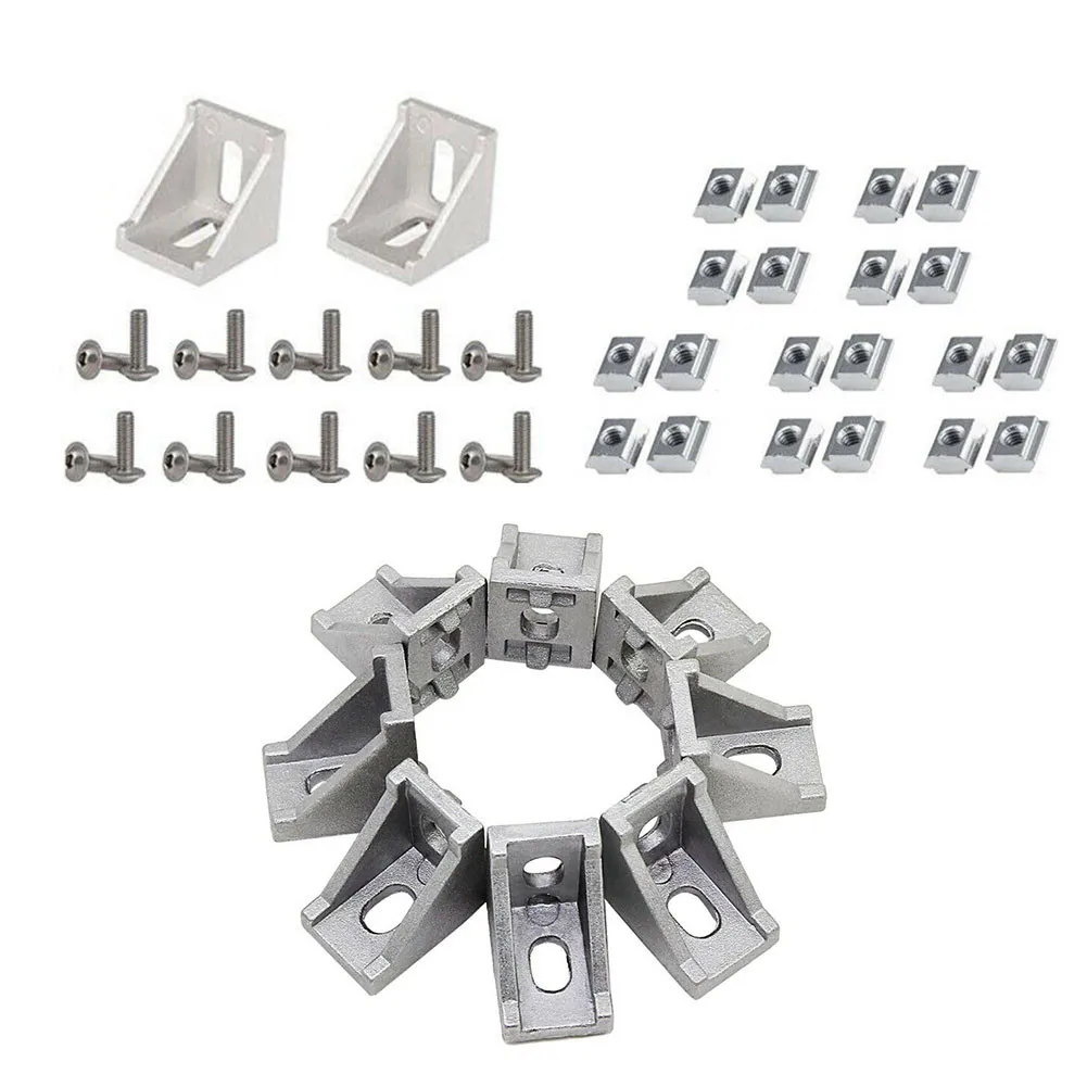 

50PCS Corner Bracket 2020 Series Aluminum Profile Connector Set For 6mm Slot Corner Stand + M5*10mm T Nut + M5*10mm Screw