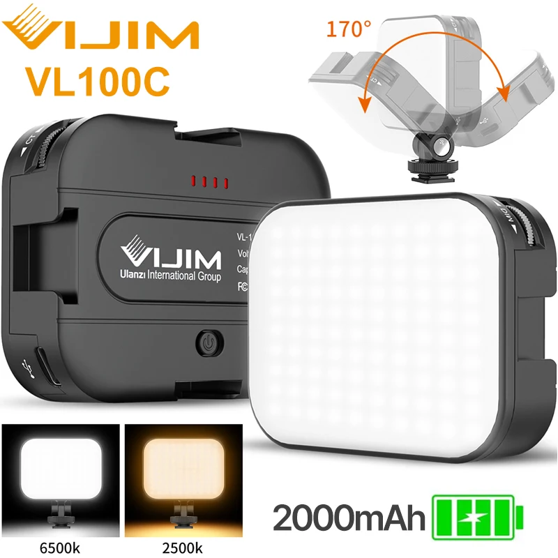 

Светодиодсветильник лампа для видеосъемки Ulanzi VL100C, 3200-6500 к, регулируемая шаровая Головка, Холодный башмак, Vlog, мягкий заполняющий светильни...