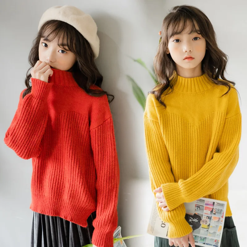 

2020 New Autumn Winter Teenage Girls Half-Collar Sweaters Korean Mother and Daugther Clothing Elegant Kids Girls Sweater, #1131