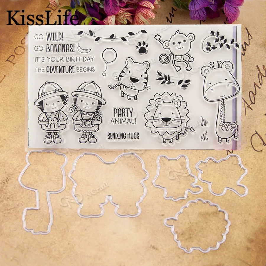 Штампы и штампы для мальчиков обезьяны кошки Лев жираф листья скрапбукинга