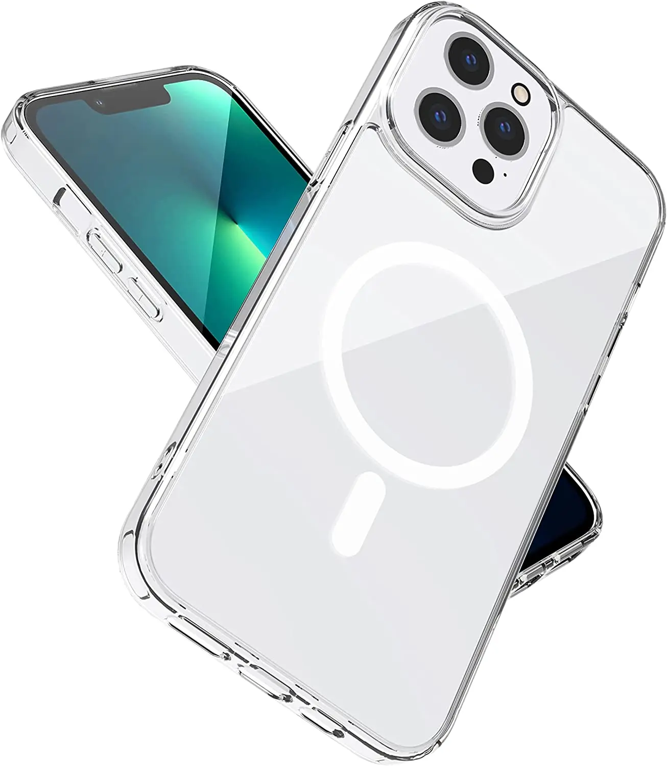 

Clear Magnetic Case with Mag safe Compatible with iPhone 13 Pro Max 2021, with Magnetic Wireless Charging, Anti Yellow Scratch