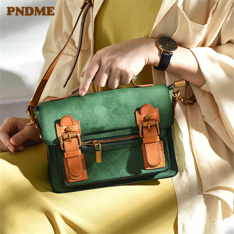 Купи PNDME original art designer genuine leather women small handbag retro casual luxury natural real cowhide shoulder messenger bags за 4,157 рублей в магазине AliExpress