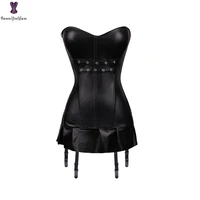 corset dress one piece corsets dresses overbust boned black side zipper bustier women outfit faux leather gothic gorset sexy hot