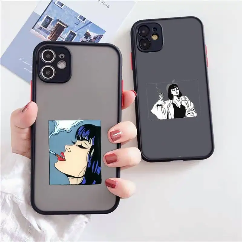 

Cool smoking heartbreaker girl Phone Case For iPhone 12 11 Mini Pro XR XS Max 7 8 Plus X Matte transparent Back Cover